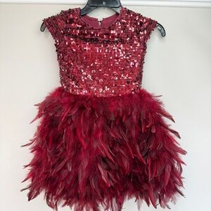 Chasing Fireflies Girls Sequin Bodice Feather Dress Deep Red Size 6